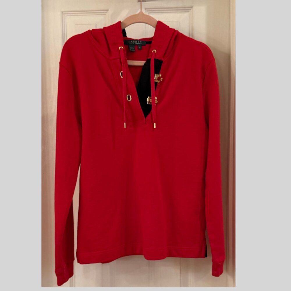 Lauren Ralph Lauren Red Nautical Pullover Hoodie – Size M